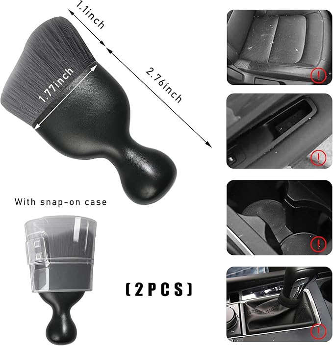 2PCS Car Interior Dust Brush, Soft Scratch Free Auto Detailing Brushes, Universal Vehicle Interior Cleaning Tool for Automotive Dashboard, Air Vents, Leather (Gray)