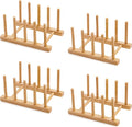 Bamboo Dish Drying Rack for Kitchen Counter and Cabinet, Dish/Book/Plate/Bowl/Cup/Cutting Board/Pot Lid Organizer for Kitchen, Living Room, Study, Display Cabinet (4 Slots)