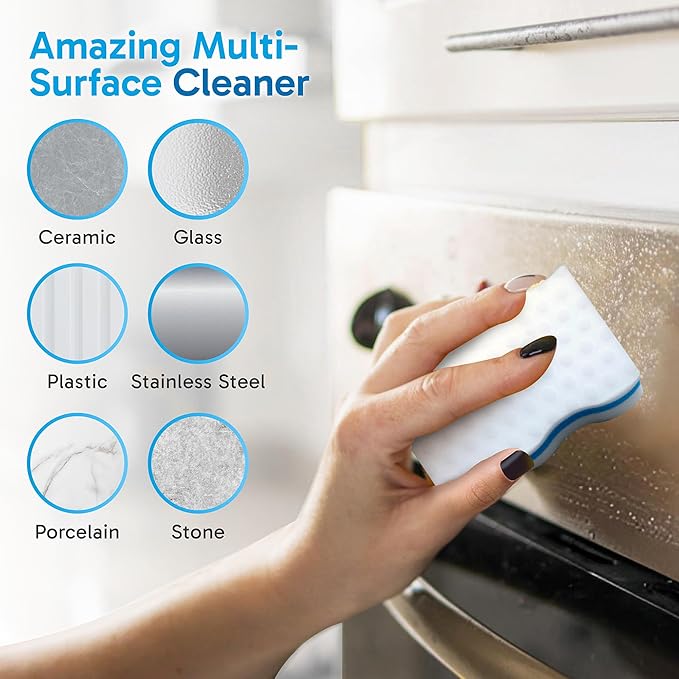 (100 Pack) Extra Durable Eraser Sponge – Extra Thick, Long Lasting Magic Melamine Cleaning Sponges in Bulk – Foam Pads for Walls, Kitchen, Bathroom, Floor & Baseboard Cleaner
