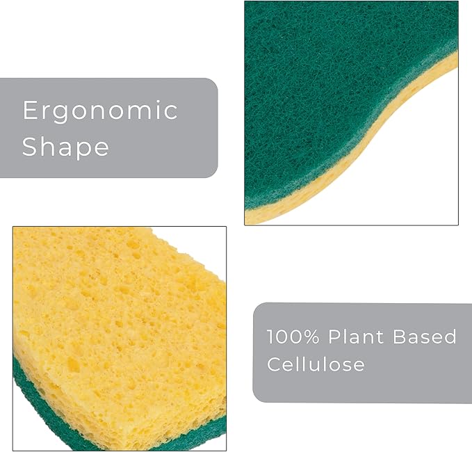 Smart Design Heavy Duty Cellulose Smart Scrub Sponge - Set of 9 - Ultra Absorbent - Ergonomic Shape - - Cleaning, Dishes, & Hard Stains - Green