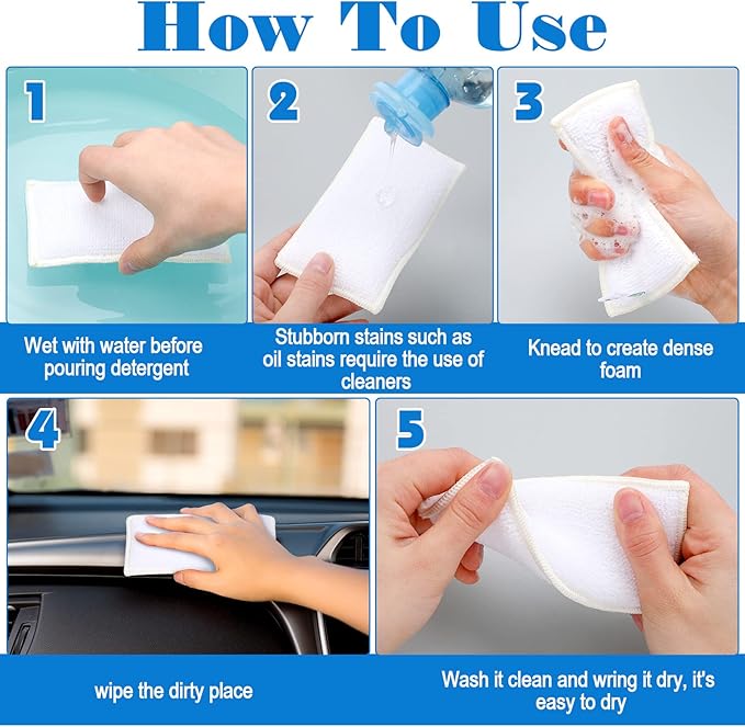 12 Pcs Interior Scrubbing Sponge for Leather Plastic Car Microfiber Kitchen Household Cleaning Kit, Double Sided Dish Cleaning, White