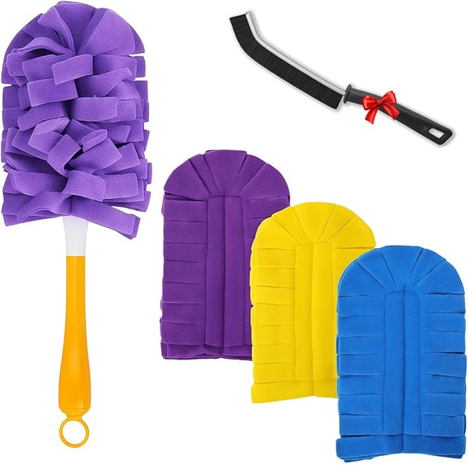 2026 New 360° Electrostatic Duster Refills - Washable & Reusable, High-Density Microfiber, Fits Most Standard Duster Handles, for Home Office Car High Adsorption Duster (1 Handle + 3 Refills)