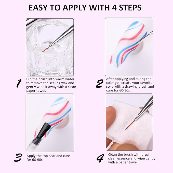 Makartt Nail Art Brushes Set: 5pcs Liner Brushes 7/9/11/15/25mm Thin Nail Art Design Brush with Cap Nail Polish Brush for Builder Gel 3D Nail Gel French Tip Tool Nail Painting