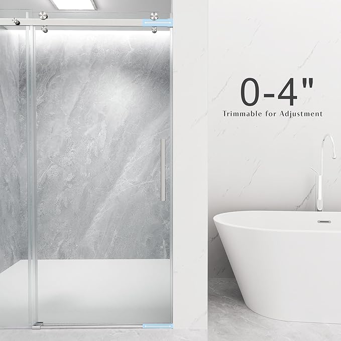 Frameless Sliding Shower Door 56-60" W x 72" H, 5/16" (8mm) Heavy Duty Tempered Glass, Brushed Nickel Finish, Single Sliding Walk-in Shower Glass Door, Reversible Installation, Smooth & Quiet Gliding