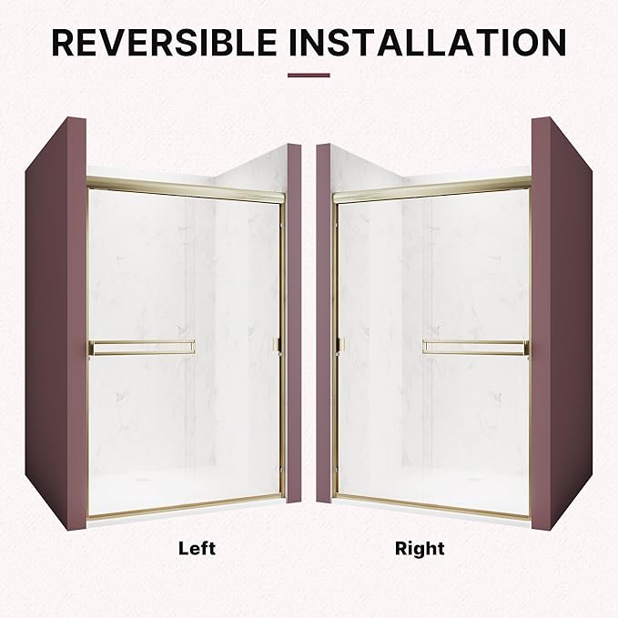 Shower Door 50-54 in. W x 72 in. H, UCALAFEE Semi-Frameless Double Sliding Shower Door with 1/4" (6mm) SGCC Clear Tempered Glass, Silent Soft-Close & Anti-Leak Walk-in Shower Door, Brushed Gold