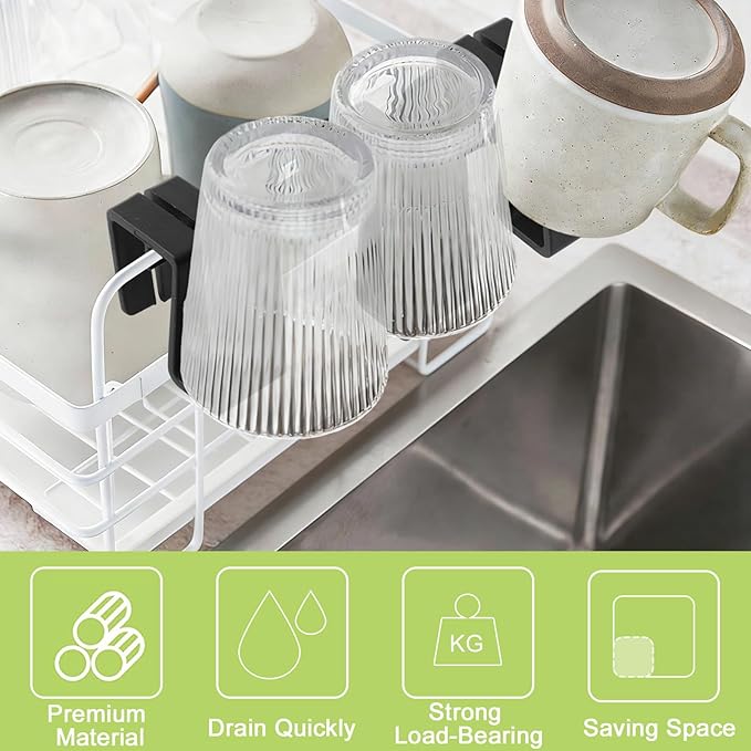 Cup Drying Hooks, 8Pcs Glass Bottle Drying Rack Shelf Basket Rack Hooks Cup Stand Holders for Dish Drainer Rack (Black)