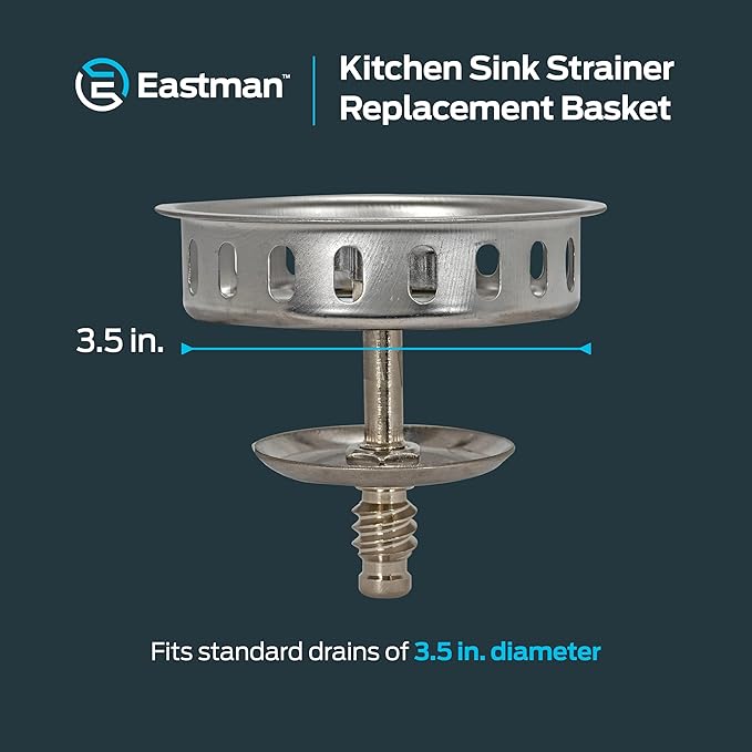 EZ-FLO Replacement Basket, Threaded-Post Spin and Seal, Stainless Steel, Fits 3-1/2 in Drains, 30047
