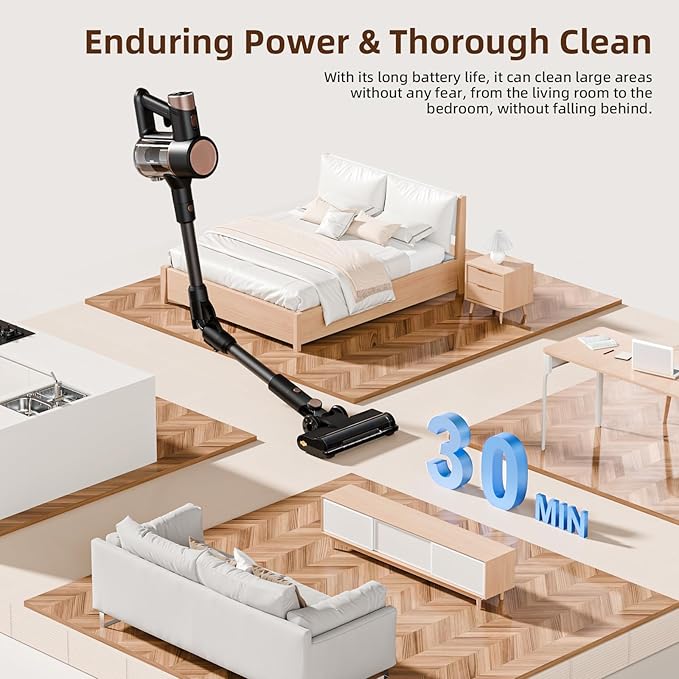 COWSAR Cordless Stick Vacuum Cleaner, Bagless Lightweight Stick Vacuum for Carpet and Floor, 8-in-1 Rechargeable Wireless Powerful Suction Vacuum Cleaner for Home, Gray
