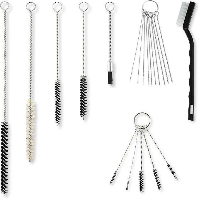 17 Piece Nylon Mini Cleaning Brush Set - Metal Straws, Airbrush, Spray Gun, Humming Bird Feeders, Coffee Machine, Tubing, Pipe