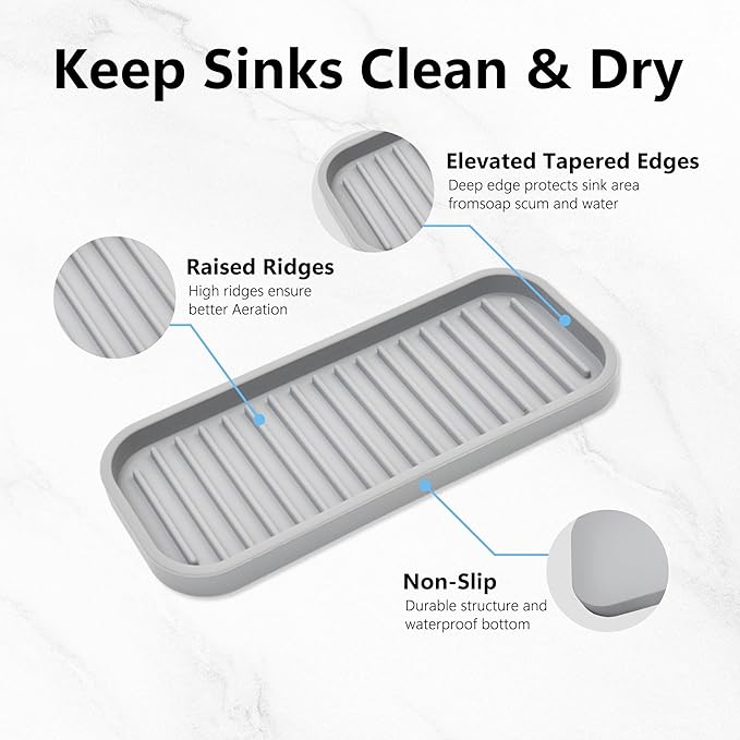 Silicone Sponge Holder 2 Pack, Dish Soap Holder for Kitchen Counter, Waterproof Sponge Soap Tray for Kitchen Sink Bathroom, Multipurpose Sink Caddy Organizer for Soap Dispenser Light Grey