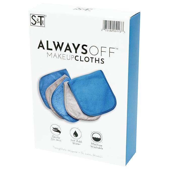 S&T INC. Makeup Remover Wipes for Skin Care, Reusable Makeup Wipes or Face Towels, Travel Essentials, Assorted Colors, 6 In. by 12 In., 5PK