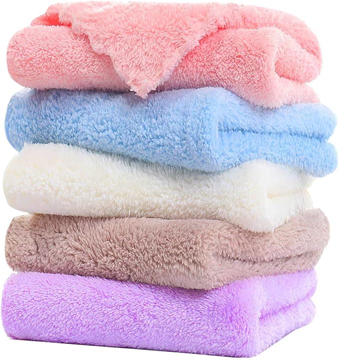 Microfiber Washcloths 5 Pack 29.5" x 13.8" Soft Feel Fingertip Towels quick Drying Coral Velvet Wash Cloths Ultra Soft, Quick-Drying & Multipurpose Face & Hand Towels for Bathroom, Spa, and Gym Towel.