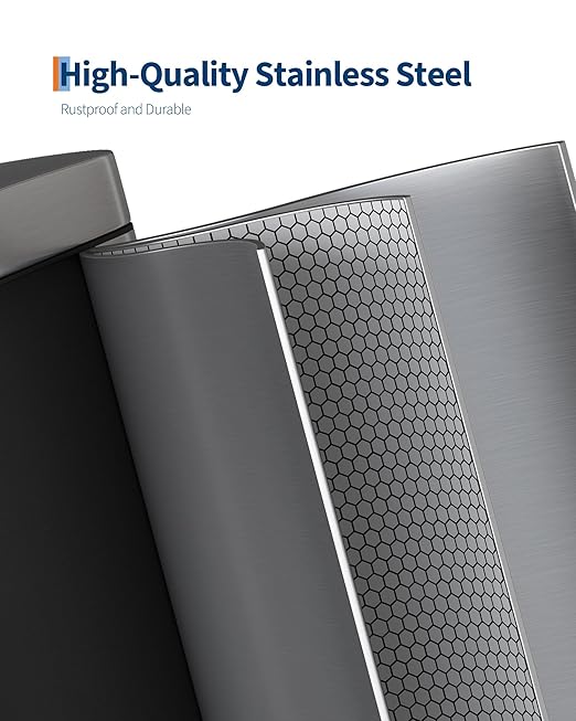 Garvee 13 gal / 50 L Stainless Steel Kitchen Trash Can with Lid, Slim Rustproof Garbage Can, Large Step-on Metal Trash Bin with Inner Bucket, Rear Handle, Soft Close Lid, Silver