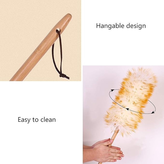 MaikOn Tools, Set Feather Duster 2 Pack Lambswool Duster, Pure Lambs Wool Duster with Wood Handle, Multifunction Home Office Furniture Car Cleaning Tool, 5 Size Handle Dusters(Size:X Small)