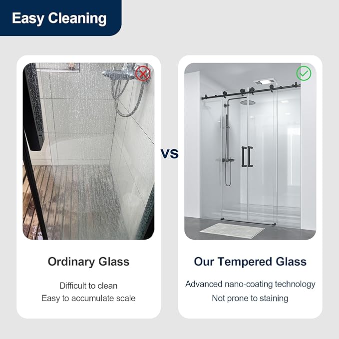 Double Sliding Shower Door 60" W x 74" H, Frameless Shower Enclosure 5/16" (8mm) Clear Tempered Glass, Stainless Steel Circular Guide Rail, Matte Black Finished