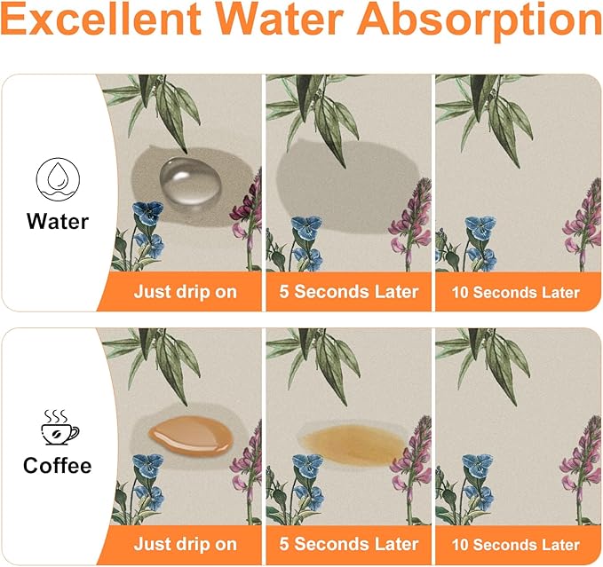 LOKHOM Dish Drying Mat for Kitchen Counter, 18"x24" Absorbent Coffee Bar Mat with Vintage Sage Flower Herbs, Dish Drainer Rack Mats for Kitchen Counter and Dining Room Decoration
