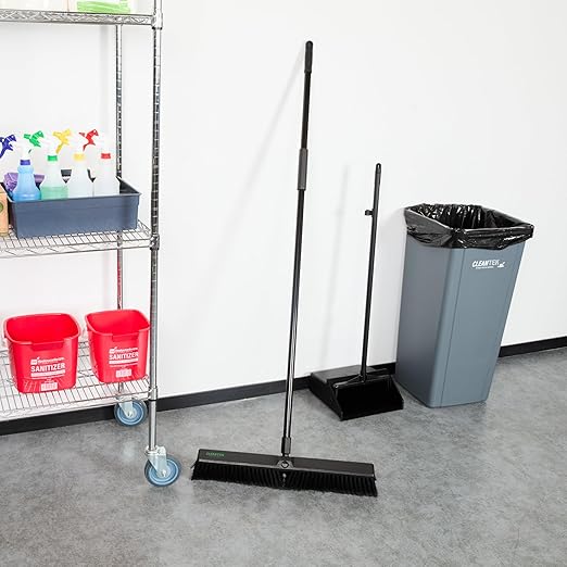 Restaurantware-Clean Tek Professional 23.62 Inch Push Broom, 1 Heavy-Duty Broom with 59â€ Handle - Fine Bristles, 2 Handle Attachment, Wooden, Commercial Use, for Deck, Garage, Yard, Patio