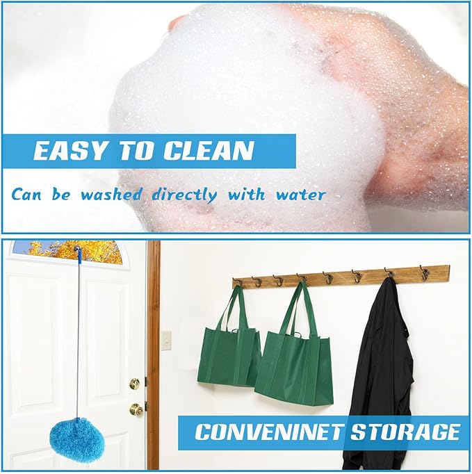 Ceiling Fan Cleaner Duster,Reusable Microfiber Ceiling Fan Blade Cleaner Duster with Extendable Long Handle Removable 13 to 48 in for Cleaning Bookshelves,Door,Window Top (Blue)