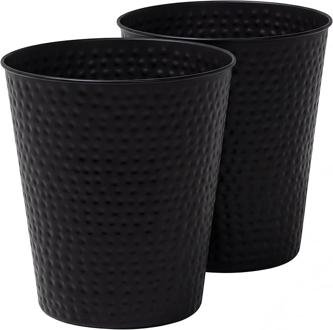 happimess HPM1110A-SET2 Axel Modern Minimalist Hammered Steel 2 Gal Waste Bin for Kitchen, Office, Bathroom, Bedroom, Dorm, Matte Black (Set of 2)