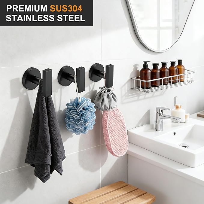 Towel Hooks for Bathrooms, Brushed Nickel Towel Hook for Kitchen Bathroom, SUS304 Stainless Steel Coat Hook, Heavy Duty Holder Robe Hooks for Hanging Towels, Coats, sponges, Wall Mount, 2 Pack