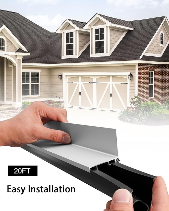 20FT Garage Door Seal Kit and Track Retainer Kit for Steel Sliding Flat Wood Entry Doors Fit for Garage Doors 18 20 FT Wide, with U O Bottom Rubber Brush