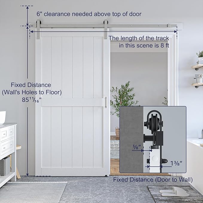 SmartStandard 40 x 84 inch White Sliding MDF Barn Door with 7FT Brushed Nickel Sliding Door Hardware Kit & Handle, Pre-Drilled Ready to Assemble, Waterproof PVC Coating, H-Frame