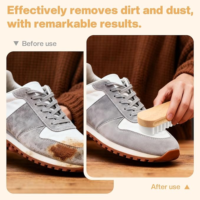 2 Pcs Suede Shoe Brush Nubuck Leather Cleaner Shoes Shine Dauber Crepe Applicators Set with Cleaning Eraser Cloth(2 Suede Brushes)
