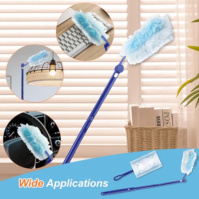 50 Count Duster Refills Kit for Swiffe Duster, One-Sided Electrostatic Duster with 2 Handles, Heavy Duty Dusters Refills Replacement for Cleaning Home, Blinds, Fans, Corners