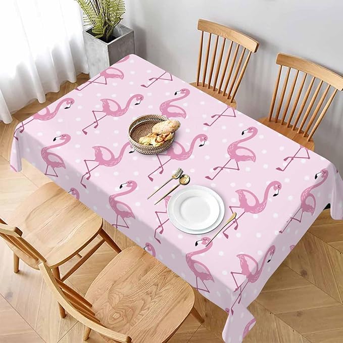 Pink Flamingo Table Cloth Rectangle Table Cute Elegant Flamingo with White Polka Dots 52x70 Tablecloths Decorative for Dining Kitchen Banquet Picnic Party