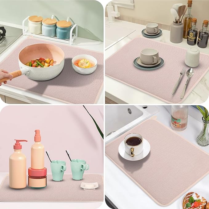 Microfiber Dish Drying Mat Happy New Year, Super Absorbent Kitchen Dish Drying Pad for New Year Gift, Reversible for Countertop, 17.8 * 23.6 inch Beige
