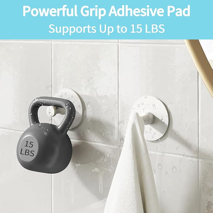 Adhesive Hooks for Walls No Damage 4 PCS, Heavy Duty Aluminum Strong Adhesive Towel Hooks for Bathrooms for Inside Shower for Hanging Loofah, Clothes, Robes