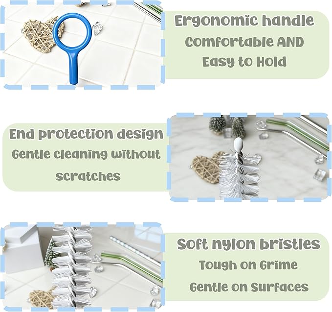 Straw Cleaner Brush,Extra Long Straw Cleaning Brushes with Nylon Bristles,Straw Brush Cleaner for Reusable Straws, Baby Bottles, Tumblers, Sippy Cups and Narrow Tube.