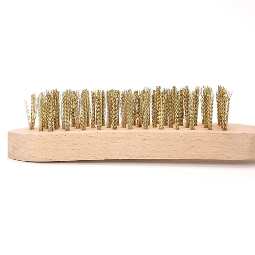 MAXMAN Brass Brush Set 2 Pcs, Wire Brushes for Cleaning, 11 Inch Wire Scratch Brush with Beechwood Handle, Metal Brush, Heavy Duty Brass Wire Brush for Rust Remover, Automotive, Paint, Welding Slag