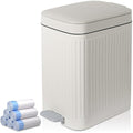 rejomiik Small Bathroom Trash Can with Lid 1.9 Gallon Step Trash Can Slim Garbage Can with Soft-Close Waste Bin for Bathroom, Bedroom, Office, Dorm, RV, Off-White