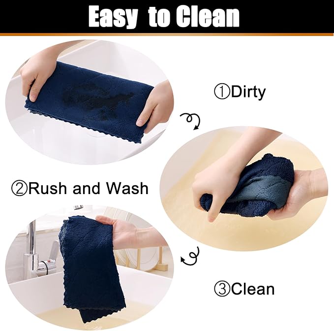 Mordimy 12 Pack Kitchen Towels (20" x 10", Dark Grey & Navy Blue), Super Soft and Absorbent Dish Towels, Coral Velvet Microfiber Cleaning Cloth, Nonstick Oil Fast Dry Dish Cloths
