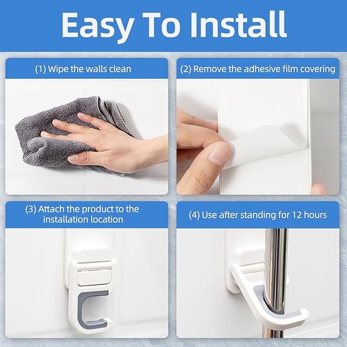 1 Pack Broom and Mop Holder Wall Mount No Drill，Mop and Broom Gripper，Broom Handle Hanger，Household Cleaning Organizer, Holds up to 6 lb