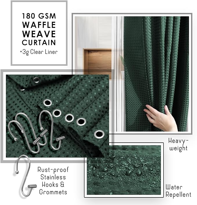 Clara Clark Bathroom Accessories Set - Bathroom Set, Bathroom Sets with Shower Curtain and Rugs, Shower Curtain Set with Bathroom Trash Can - Green - 22PC