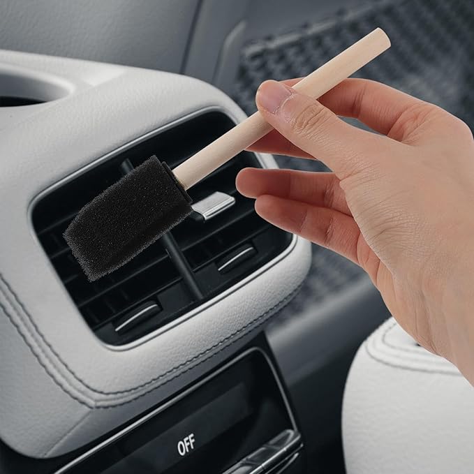 Car Air Vent Cleaning Brush 4pcs Set with Wooden Handle Soft Sponge Detailing Brushes for Car Interior and Air Conditioner Vent Cleaner