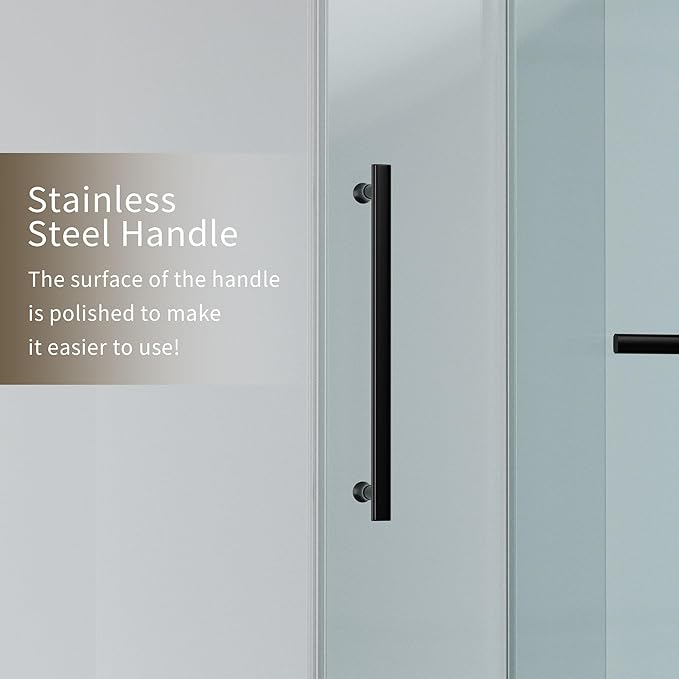 56-60" W x 76" H Frameless Shower Door,Sliding Shower Door with 5/16"(8mm) Clear SGCC Tempered Glass,Glass Shower Door w/Seal Strip Parts and Handle,Stainless Steel Hardware,Black