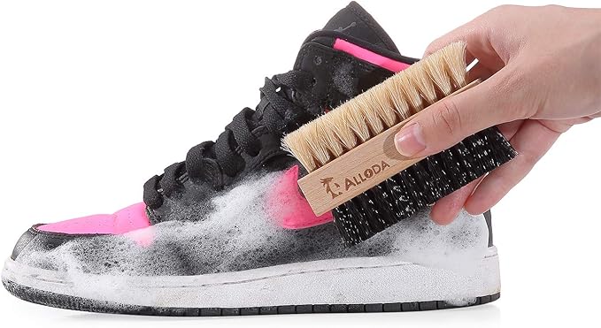 Shoe Cleaning Brush/Scrub Brush by Alloda - [Upgrade] Protect Double Sided Soft & Hard Sneaker Cleaner Brush by 100% Boar & Nylon Bristle