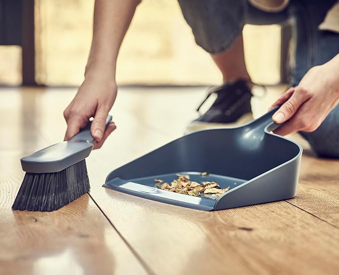 Joseph Joseph CleanStore Wall-Mounted Indoor Dustpan & Brush Set with Dust-Shield Compact Storage, Sweeping Floor Brush with Rubber Pan Edge and Soft Bristles