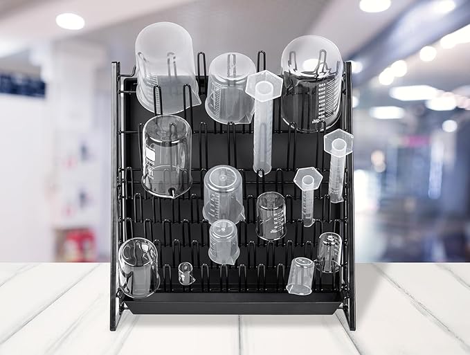 Drying Rack for Lab Glassware and Bottles - Laboratory Draining Dryer Stand for Countertop, Space Saving Steel Wire Frame - Station for Baby Feeding Bottle
