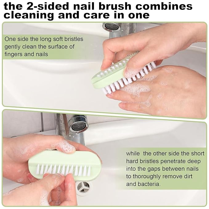 4 Pack Nail Brush for Cleaning Fingernails, Double-Sided Hand & Nail Scrubber with Soft and Stiff Bristles, Deep Clean Under Nails, Portable Nail Cleaning Tool for Home, Travel, Gardening