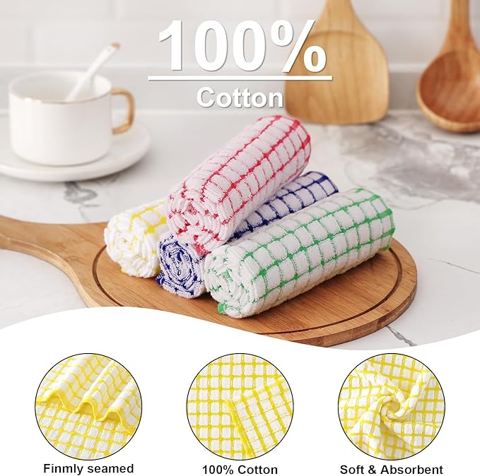 Kitinjoy Cotton 16 Pack Kitchen Towels and Dishcloths Sets, 16 x 25 Inch & 12 X 12 Inch Dish Towels Bulk, Super Soft and Absorbent Hand Towels for Kitchen Drying, Yellow