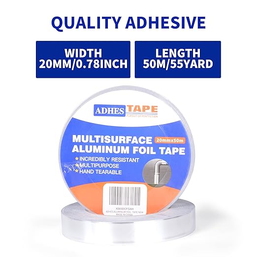 ADHES TAPE Aluminum Foil Tape, Heat Resistant, Waterproof, 0.78 inch x164 Feet, for HVAC, Repair, Sealing, Insulation