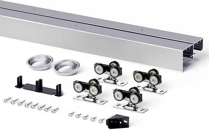 EaseLife 6FT/72in Bypass Double Sliding Pocket Door Hardware Kit, Commercial Grade, Aluminum, Bypassing Closet Doors Track for 2 Door System, Slide Smoothly Quietly, Easy Install,No Door