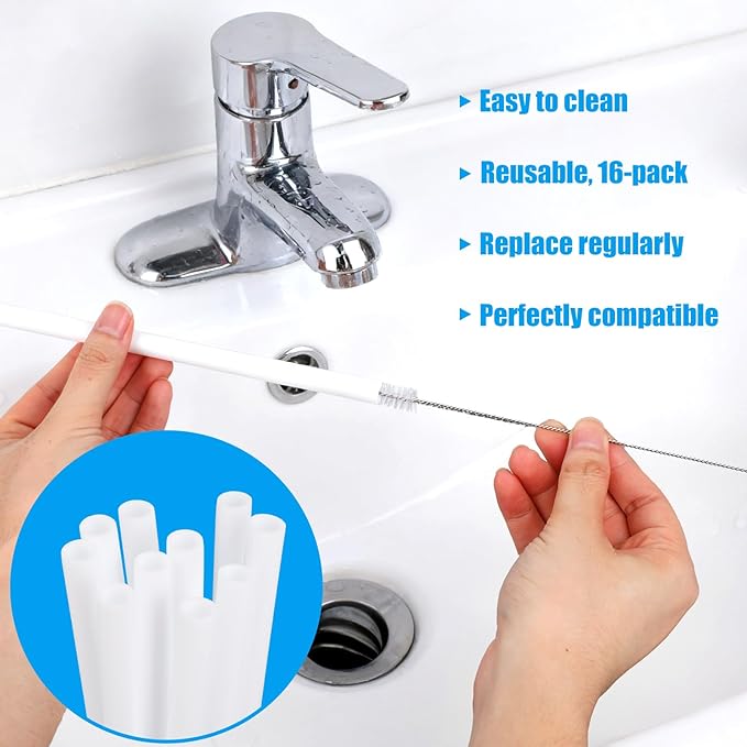 12pcs Replacement Straws for Owala, Reusable Plastic Straws with Cleaning Brush for Owala Water Bottle 24 oz 32 oz (White)