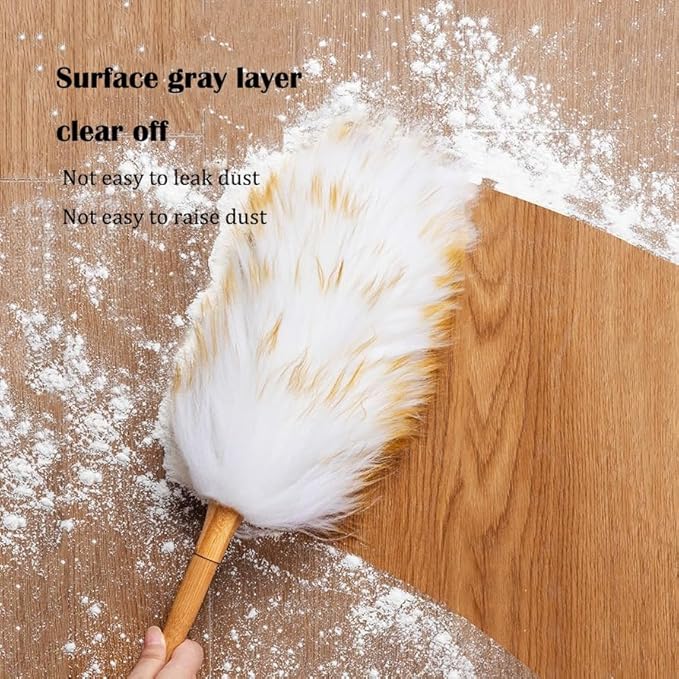 Wool Duster with Wooden Handle, Household with Hanging Rope Small Hand Duster for Cleaning Reusable for Cleaning Wall Plant Desk Car (S)