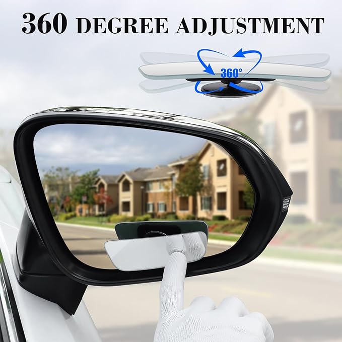 LivTee Blind Spot Mirror, Rectangular Shaped HD Glass Frameless Convex Rear View Mirror with wide angle Adjustable Stick for Cars SUV and Trucks, Pack of 2