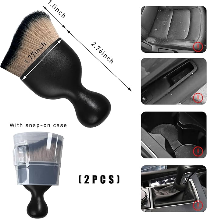 2PCS Car Interior Dust Brush, Soft Scratch Free Auto Detailing Brushes, Universal Vehicle Interior Cleaning Tool for Automotive Dashboard, Air Vents, Leather (Brown & Black)